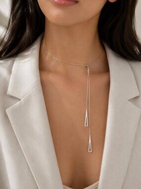 925 Sterling Silver Lariat Necklace Triangle Drop Necklace Box Chain Necklace